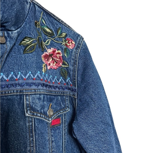 Rare Embroidered Beaded Vintage 100% Cotton Womens Denim Jacket Size XL - Picture 4 of 8